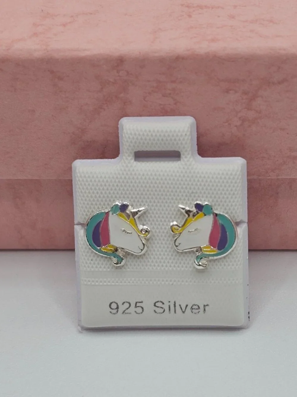 Sterling Silver 925 High Polished Colored Enamel Unicorn Head Screw Stud Earring